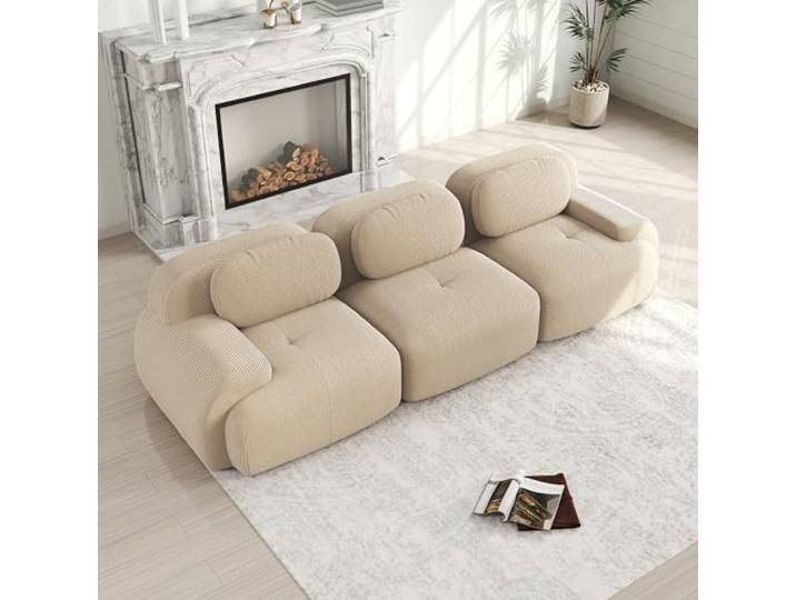 Ball & Cast Cord Sofa, Boneless Couch mit Ottomane, Ohne Montage, Sofa Modular mit Polsterung für Wohnzimmer, Schlafzimmer, Beige, 3 Sitze