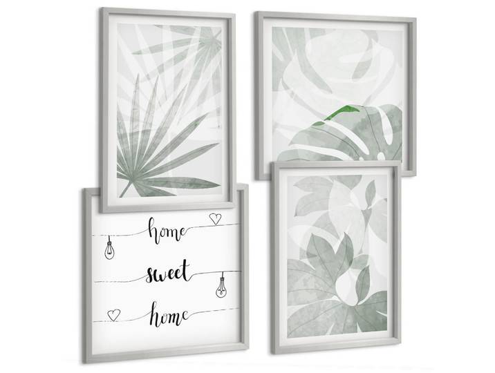 Tulup Bilder SET 4er Set - 50x50 cm & 40x60 cm Silberner Rahmen - Die Blätter der Pflanzen sind grünlich-grau., Silberfarben, Kunststoff, Rechteckig, 50x50 cm, Fotografie, Bilder & Rahmen, Bilder