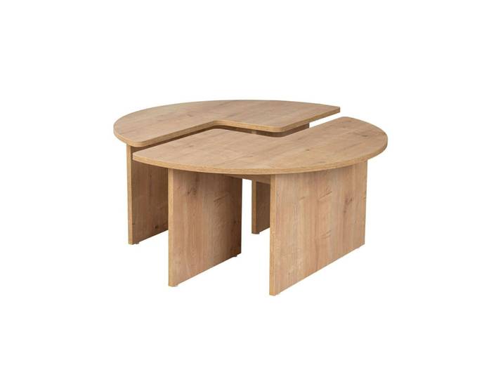 Table basse ronde design puzzle - décor chêne