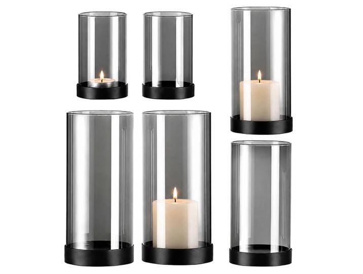 Relaxdays Windlicht Rauchglas Grau Transparent 6er-Set, Glas, Metall, 8x15x8 cm, Dekoration, Laternen & Windlichter, Windlichter