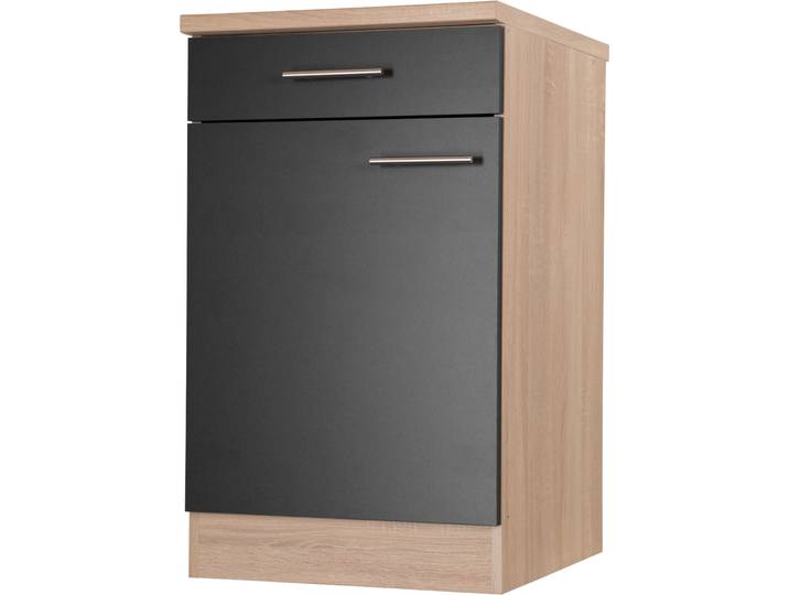 Unterschrank RESPEKTA Merle , schwarz, B:50cm H:84,8cm T:60cm, Schränke, Unterschrank, Breite 50 cm, Soft-Close, Griffe aus Metall, 85 cm Arbeitshöhe