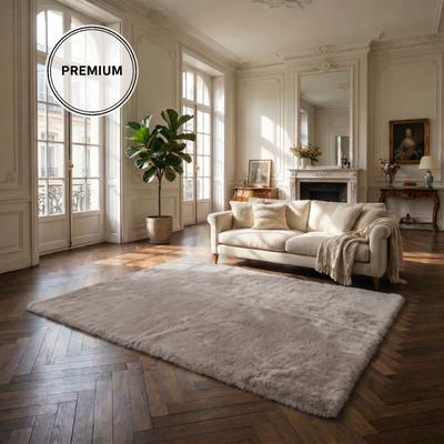 Fellteppich OTTO HOME "Balu, in Standard- und Premium-Qualität, 20 mm oder 38 mm Höhe", weiß (taupe), B:180cm L:180cm, Polyester, Teppiche, Fellteppich, Kaninchenfell-Haptik, kuschelig, weich, Kunstfellteppich, Wohnzimmer