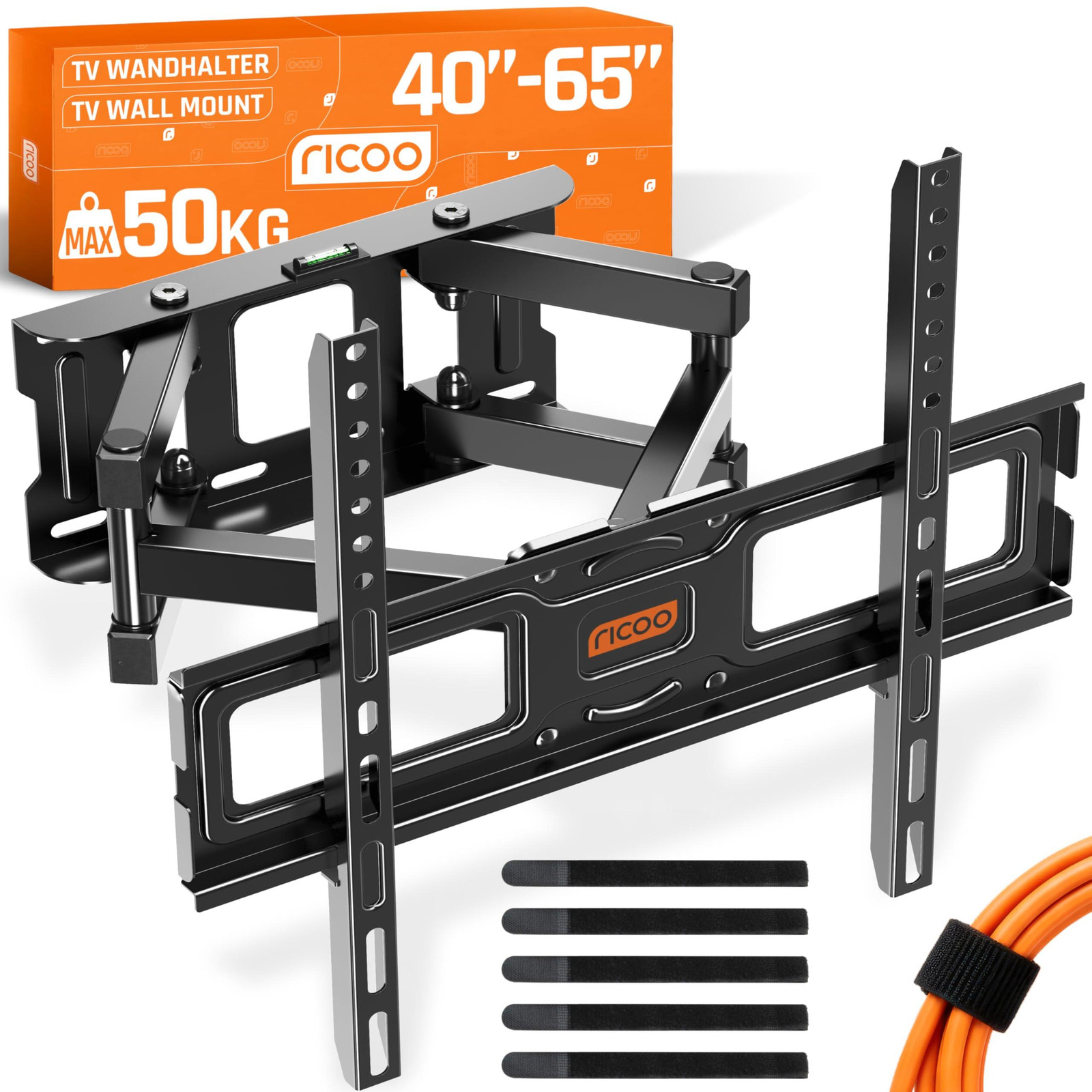 RICOO S5244 Scharnierende TV-wandhouder voor televisies van 40-65 inch, tot 50 kg, VESA 200x200 tot 400x400