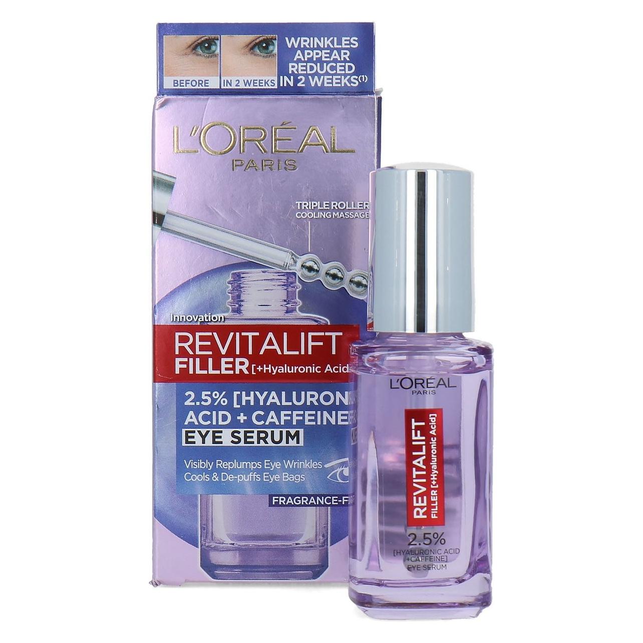 L'Oréal Paris Hyaluronsäure und Koffein Revitalift Filler (Augenpflege Serum, 20 ml, Tag + Nacht) (3600524025540)