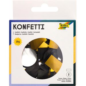 Folia Konfetti 45202, Classy, aus Seidenpapier & Folie, Streudeko, schwarz / gold / silber, 15g Beutel