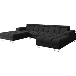 WOHNLANDSCHAFT mit Schlaffunktion und Bettkasten COMA U2 345x203x79 Schwarz Velours