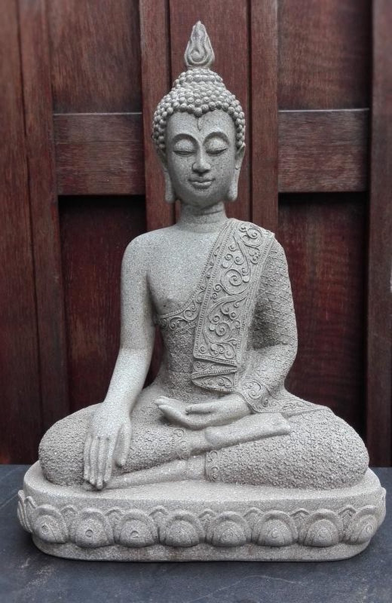 Yogi & Yogini Boeddhabeeld Thais handreiking aarde steengrijs - Polyresin - S