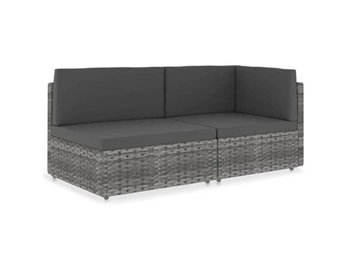 POUFGDR Sektionalsofa, 2-Sitzer, Kunstharz, geflochten, Grau Stahlrahmen, pulverbeschichtet, abnehmbare Kissen, modular, Verwendung im Freien, das ganze Jahr über