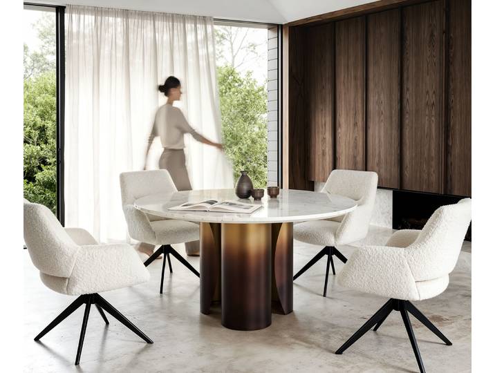 Esstisch Adenza Rund 140x140 cm Marmor Weiß Metall Gold Ombre, Esstische