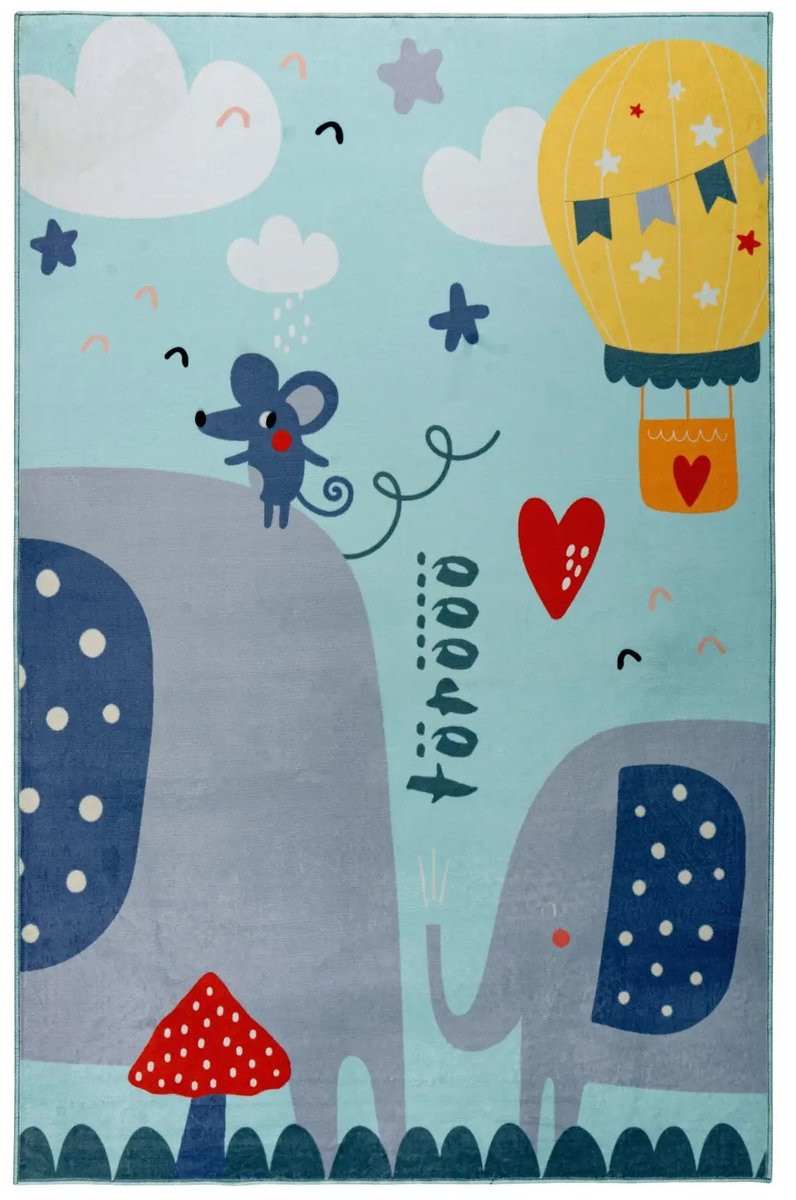 Wonder Kindervloerkleed Olifanten Blauw 160 x 230 cm