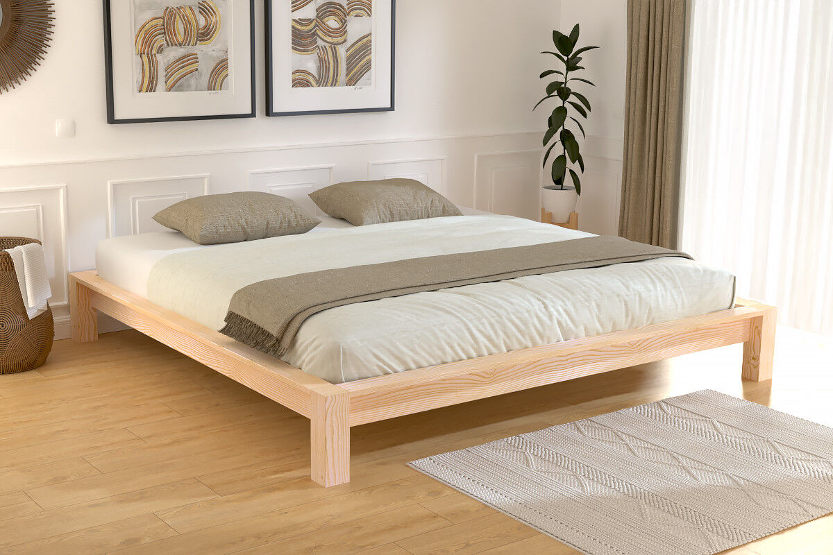 ABC MEUBLES Kingsize Bett 200x200 Massivholz - Roh (ohne Lack)