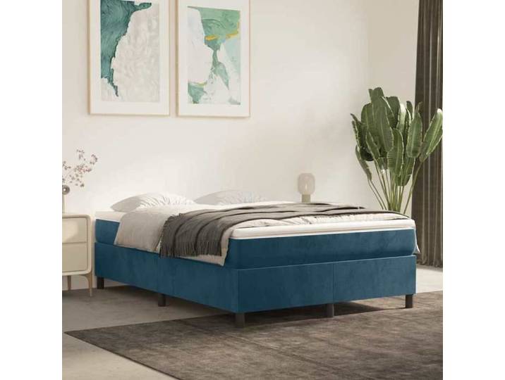 Bleu Cadre de lit bleu foncé 140x190 cm velours - Lit chambre H13229