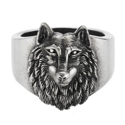 Fingerring CAÏ "925/- Sterling Silber oxidiert Wolf Europa" Gr. 60, silber (silbergrau), Fingerringe, Herren, 060 (19,1), Silber 925 (Sterlingsilber), Fingerring