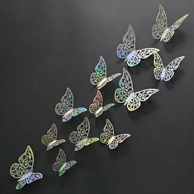 Uplift Treasures 3D Mirror Butterfly Wall Stickers Decor 12pcs Iridescent C