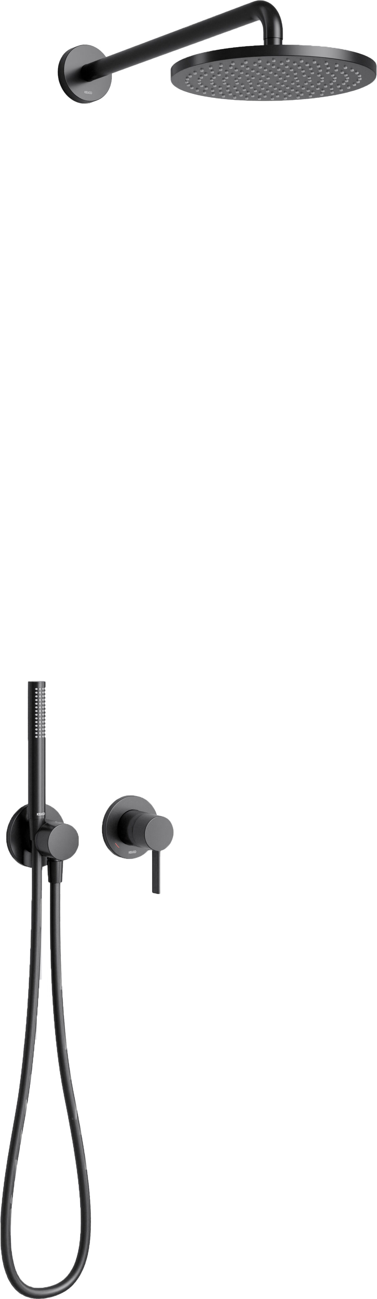 Keuco IXMO set de douche 59603370001 pour 2 consommateurs, avec support de douche et douche de tête, rosace ronde, noir mat