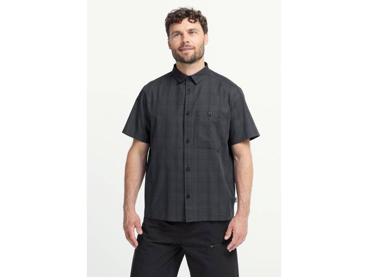 Funktionshemd JACK WOLFSKIN HOT TRAIL SHIRT M , Herren, Gr. L (52), N-Gr, schwarz (check schwarz), Obermaterial: 100% Baumwolle, Hemden Funktionshemd, Kurzarm, aus Baumwolle, in den Größen S bis XXXL