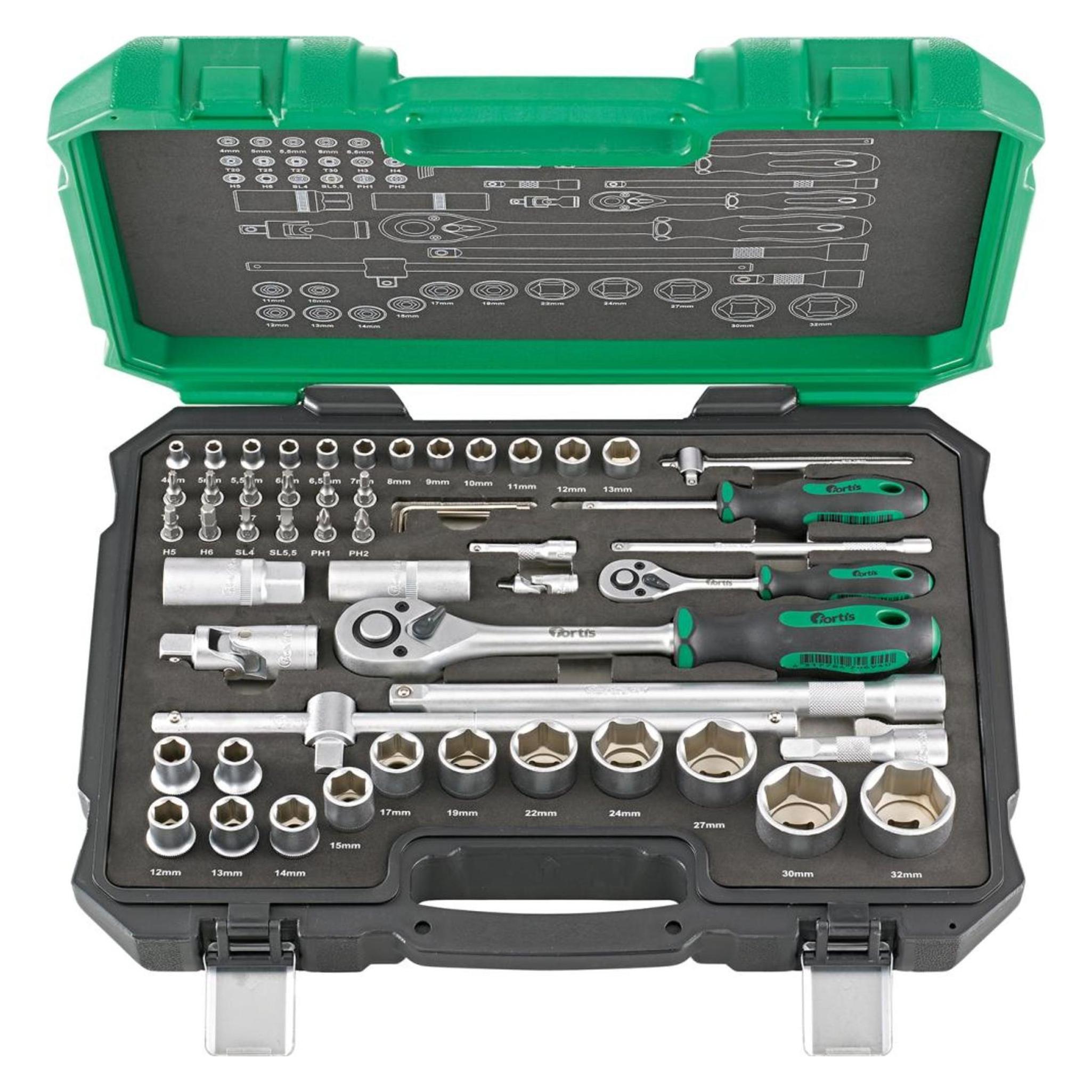 Fortis Steckschlüsselgarnitur 1/4 Zoll und 1/2 Zoll 55 Teile (4317784706995)