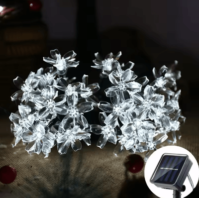 Inspire Picks Solar Sakura Cherry Blossom String Lights Outdoor Fairy Garden Decor white 5m 20leds