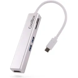 CoolBox miniDock USB-C Lite (USB-C, 5 Ports), Dockingstation + USB Hub, Weiss, Silber