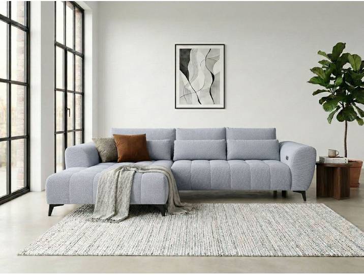 WERK2 Ecksofa Garay inkl. elektr. Sitztiefenverstellung, bodenfrei, viel Platz, Waffelcord, L-Form, XXL, elektrische Sitztiefenverstellung
