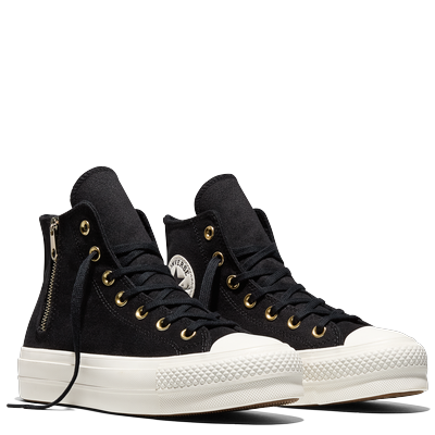 Sneaker CONVERSE "CHUCK TAYLOR ALL STAR PLATFORM LIFT ZIPPERS", Damen, Gr. 36, schwarz (schwarz, schwarz, egret), Textil, Schuhe Sneaker