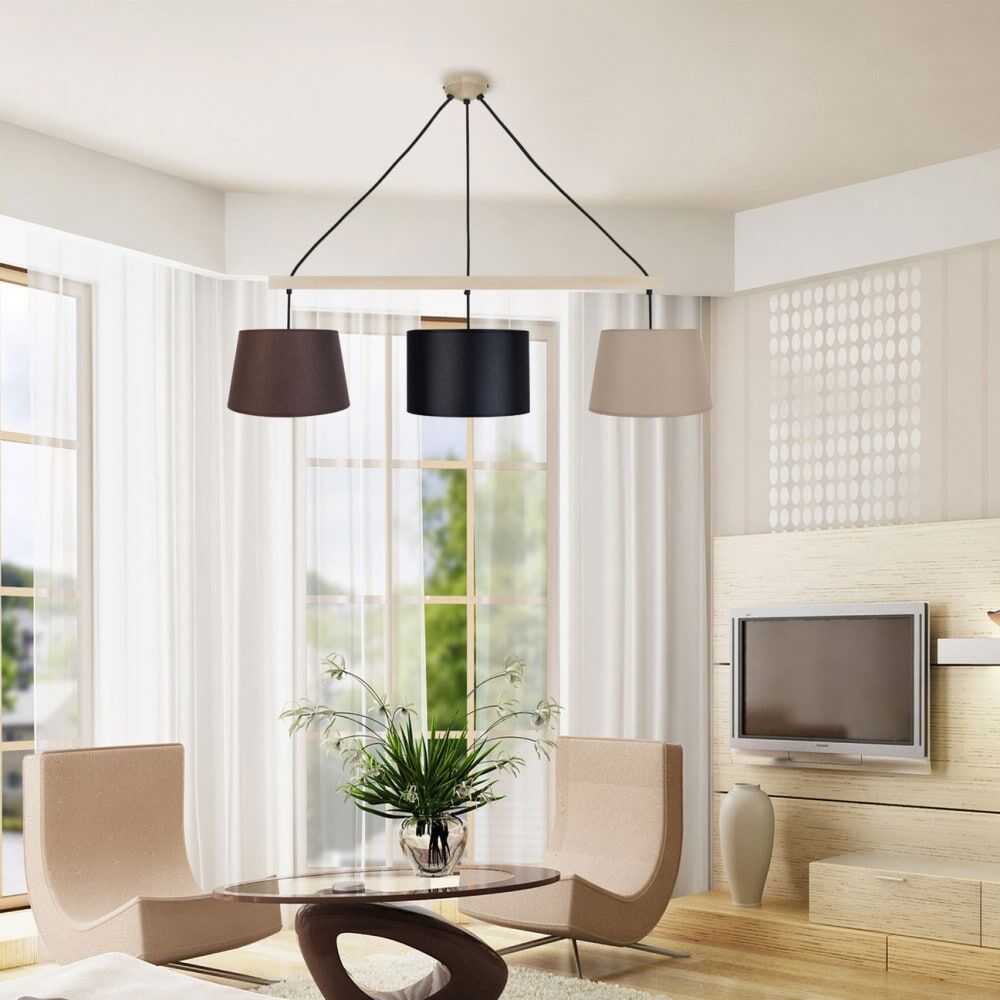 Tosel Lustre bois naturel abatjour tissu multicolore Noir 30x80x30cm