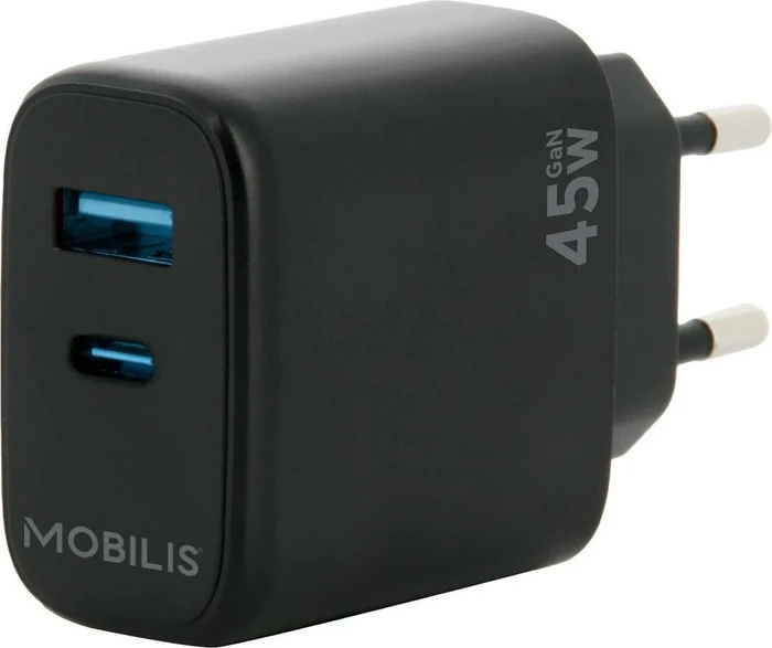 MOBILIS WALL CHARGER 45W - 1 USB A + 1 USB C - GAN