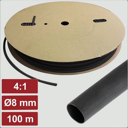 Electronic Garage EG25CA108 Schrumpfschlauch mit Kleber Schwarz 8mm 2mm Schrumpfrate:4:1 100m