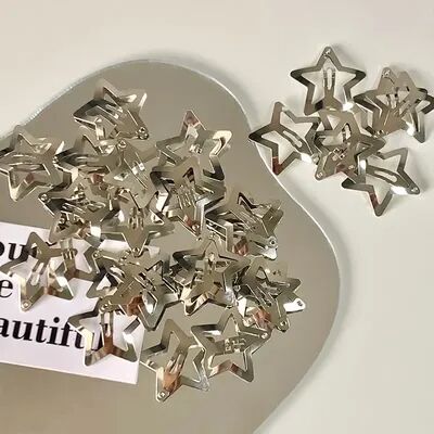 Perfect Picks Market Colorful Star Hair Clips Kawaii Snap Barrettes Set For Girls & Teens silver Random 20pcs