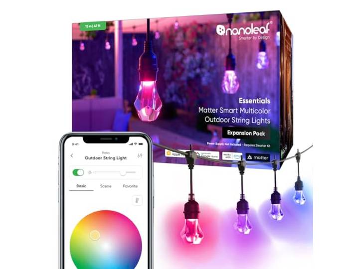 nanoleaf Matter Essentials Uitbreidingsset voor buiten, 15 m, led, RGBICW, 16 m, kleuren, IP65, waterdicht, 20 intelligente ledlampen, wifi, bluetooth, voor tuin, terras