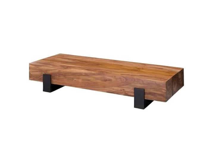 WOHNLING Couchtisch 115x44x22 cm Sheesham Massivholz Metall Flach Wohnzimmertisch puristisch Braun Schwarz, Sofatisch massiv rechteckig, handgefertigtes Unikat, Stubentisch modern