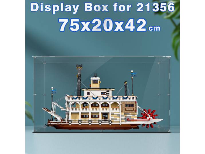 Boîte d'affichage pour 21356, vitrine pour bloc de construction River Steamboat, vitrine transparente anti-poussière, boîte de rangement pour briques de jouets