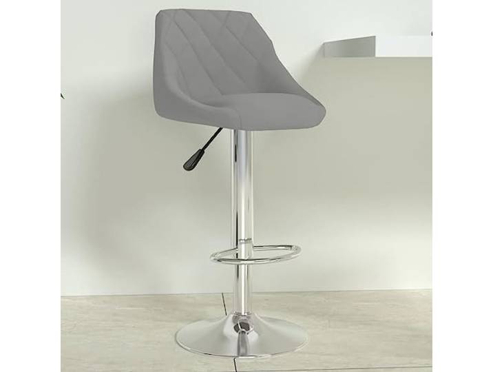Barhocker, hellgrau, aus Samt mit Fußstütze, um 360 Grad drehbar Robuster verchromter Stahl, Gashebel, für den Innenbereich, modernes Design, bequemer Sitz