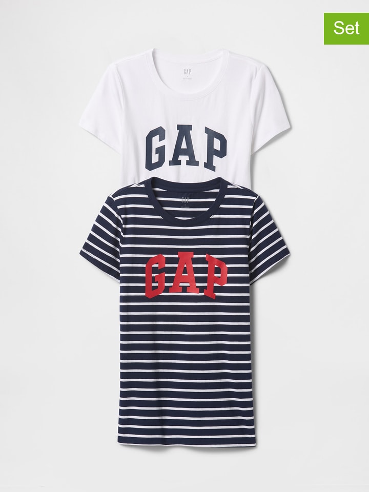 GAP 2er-Set: Shirts in Dunkelblau/ Weiß - S