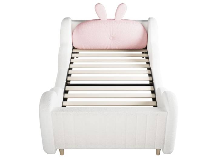 Lit tapissier enfant en teddy sami blanc 90 x 200cm