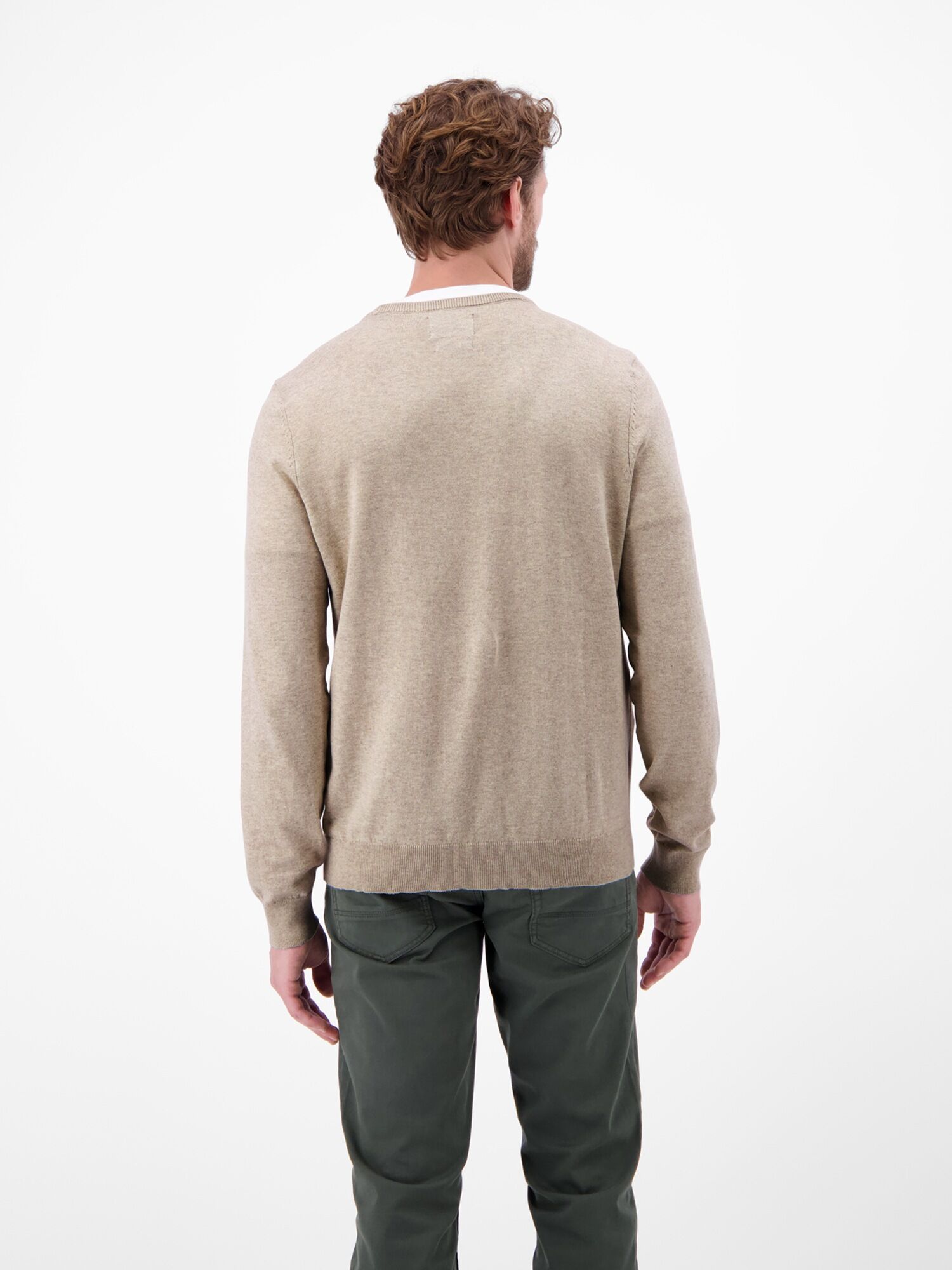 Strickpullover LERROS "Herren Basic Strickpullover", Herren, Gr. S, tender beige melange, 100% Baumwolle, Rundhals, Pullover Strickpullover tender beige melange S