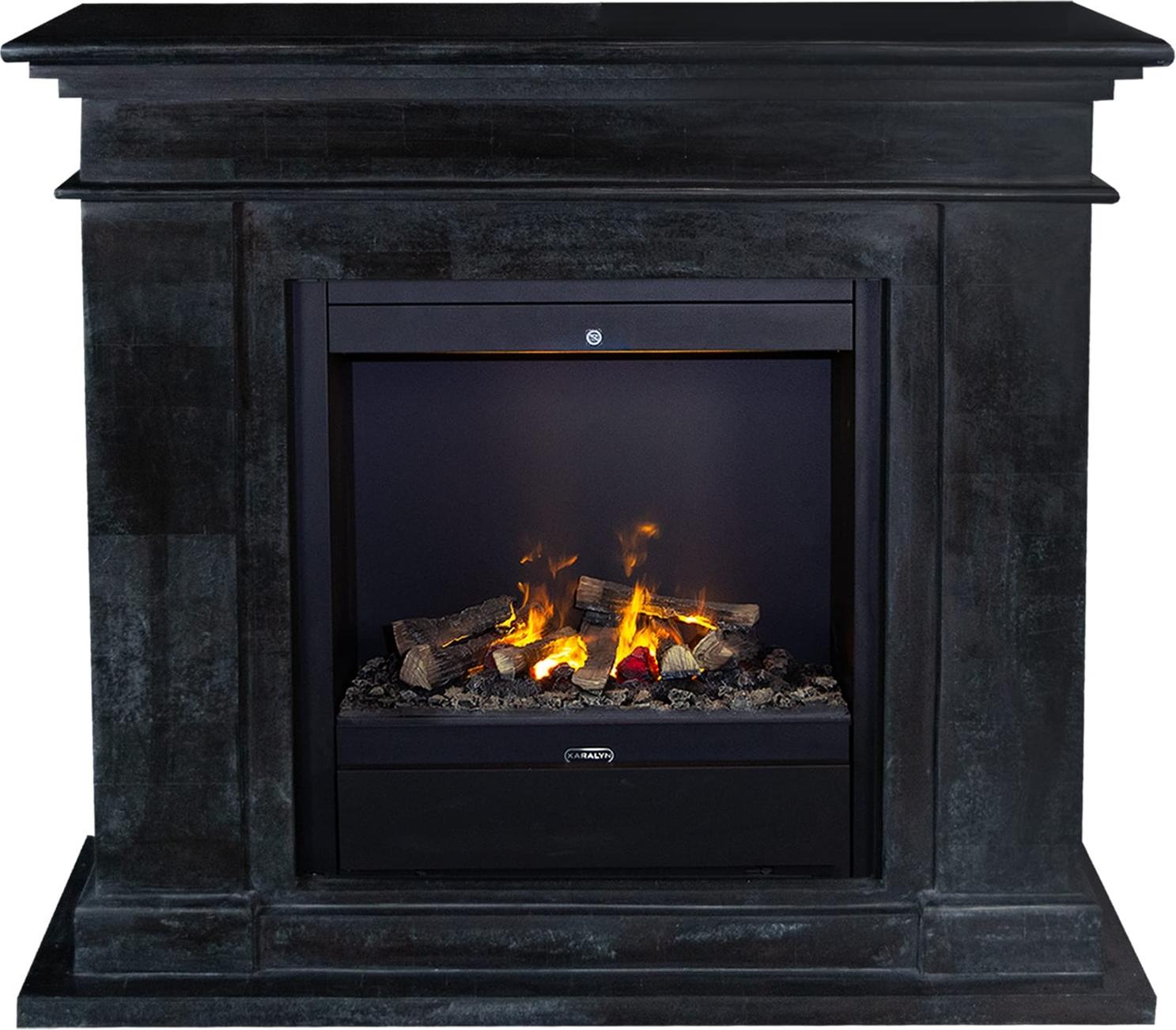 Xaralyn Wasserdampf-Kamin - Kos EAL-SWP - schwarz Naturstein - 1500 Watt Heizung - mit Fernbedienung - Opti-Myst Elektrokamin - Kaminsims inklusive Einbaukamin - Dekokamin