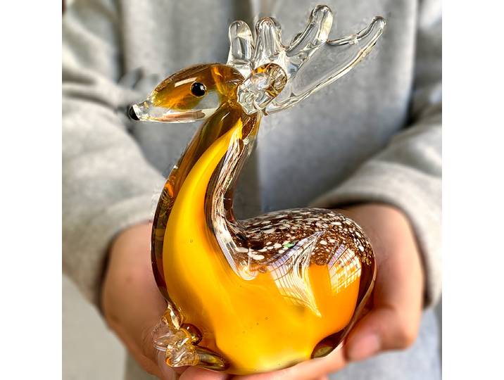 Verre soufflé à la main en cristal fait à la main, figurine de cerf Sika, artisanat d'animal, animal de compagnie mignon, cadeau pour enfants, décor de table à la maison, ornement de Noël