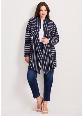 Plus Size Women's Striped Cascade Cardigan by Avenue in Navy Stripe (Size 22/24)