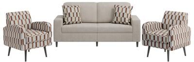 Handy Living Wilmington Small Space Living Room Set - Sofa & 2 Chairs with Curved Arms