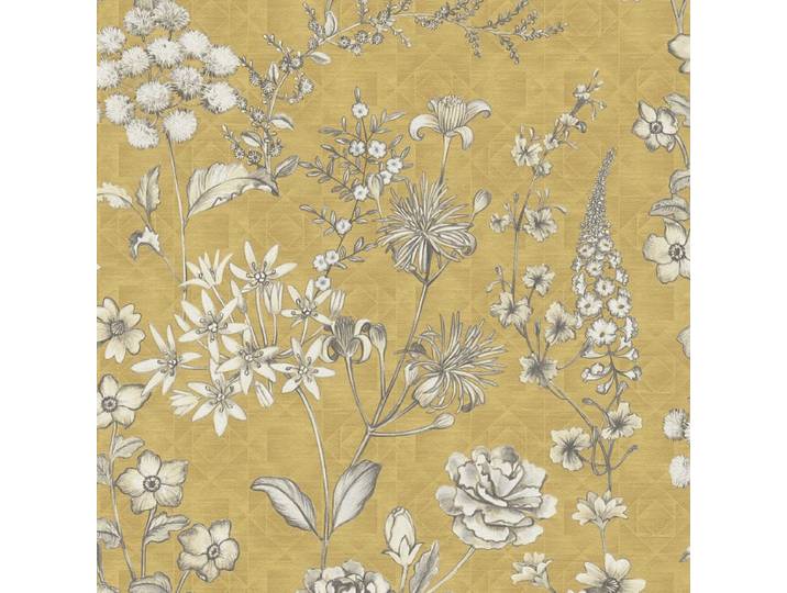 VINTAGE BLOEMEN BEHANG Botanisch - geel wit grijs - A.S. Création Metropolitan Stories 3