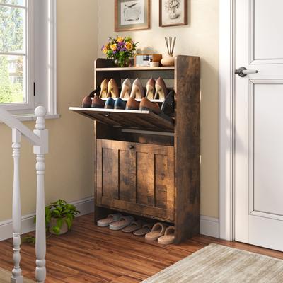 Gizoon Shoe Cabinet with Flip Drawers, Slim Shoe Storage Cabinet for Entryway, Freestanding Narrow Rack with Open Storage