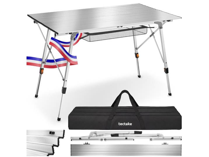 Table pliante en aluminium Bastian, réglable en hauteur - argent