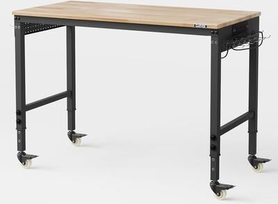 Garvee 48 x 24 Inch Adjustable Height Workbench with Pegboard & Hooks for Garage & Woodworking Shop