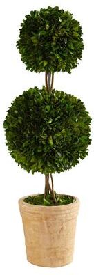 Nearly Natural 2.5' Preserved Boxwood Double Ball Topiary Tree in Decorative Planter