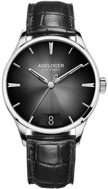 Inspired Finds AGELOCER Budapest Automatic Big Calendar Steel Watch For Men silver Black Leather