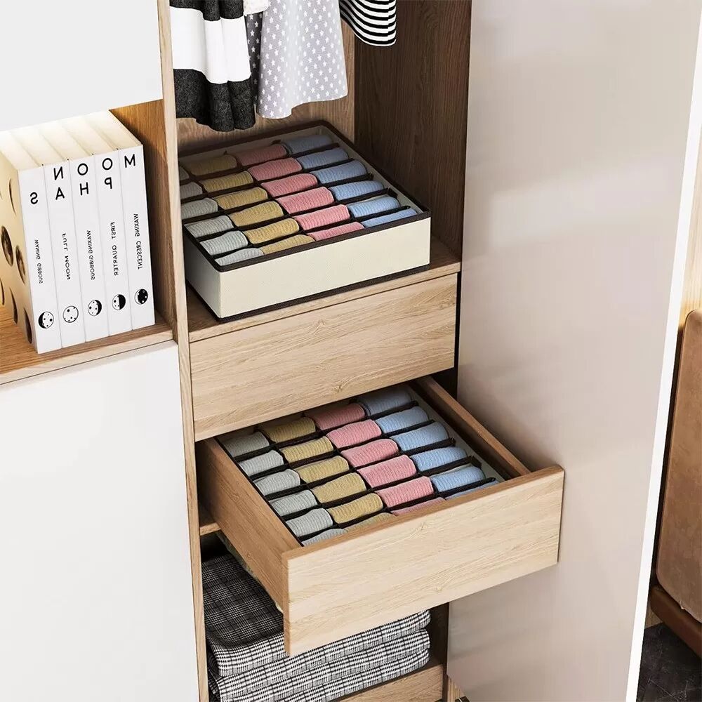 INF 2er-Set Schwarze Schubladen-Organizer aus Vliesstoff für Unterwäsche, Socken und Kleidung