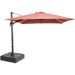 Oviala Business Sonnenschirm 3 x 3 m, 360° neigbar + beschwerbarer Standfuß Terrakotta