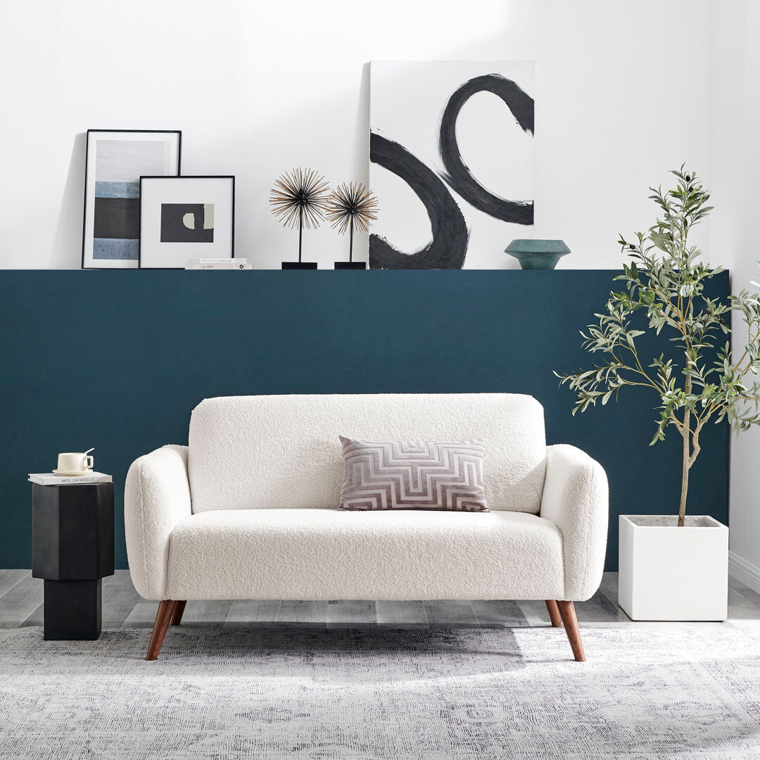 Canora Grey Tolly Seater Sofa Modern Deco Design - Soft Touch Luxury Velvet Retro Accent Chair In a Box White Boucle 2