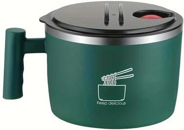 Inspired Living 1000ml Stainless Steel Ramen Bowl With Lid & Handle Insulated Noodle Bowl For Office, Travel & Home green